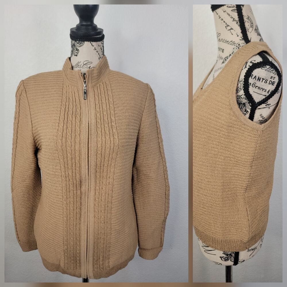 St. John Sport Tan 2 Piece Set Knit Cardigan Sweater Tank Sweater Set Size S